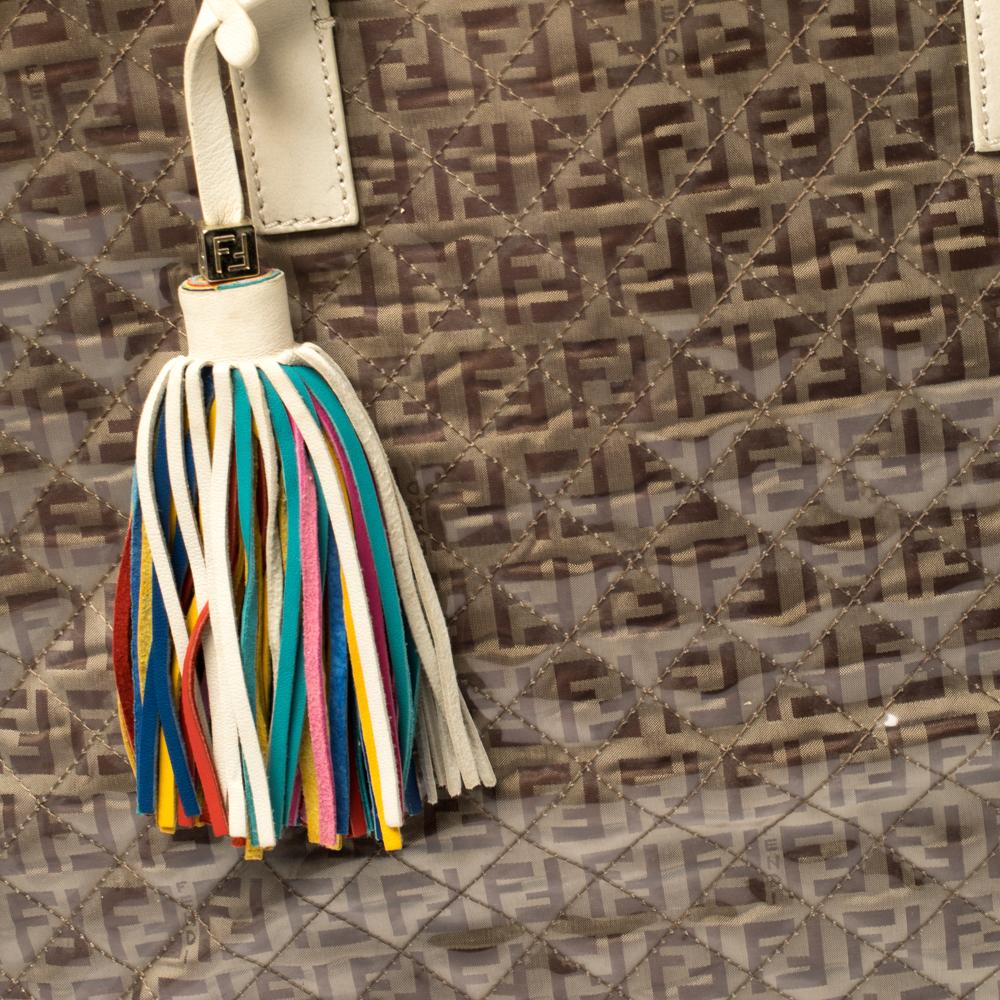 Fendi Beige Zucchino Quilted Canvas and PVC Tassel Tote 7