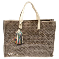 Fendi Beige Zucchino Quilted Canvas and PVC Tassel Tote