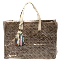 Fendi Beige Zucchino Quilted Canvas and PVC Tassel Tote