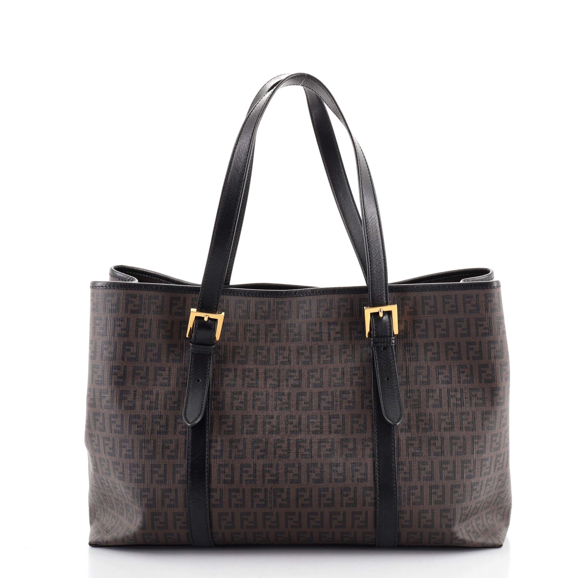 Fendi Tote aus beschichtetem Canvas mit Gürtel und Zucchino-Muster groß (Schwarz)