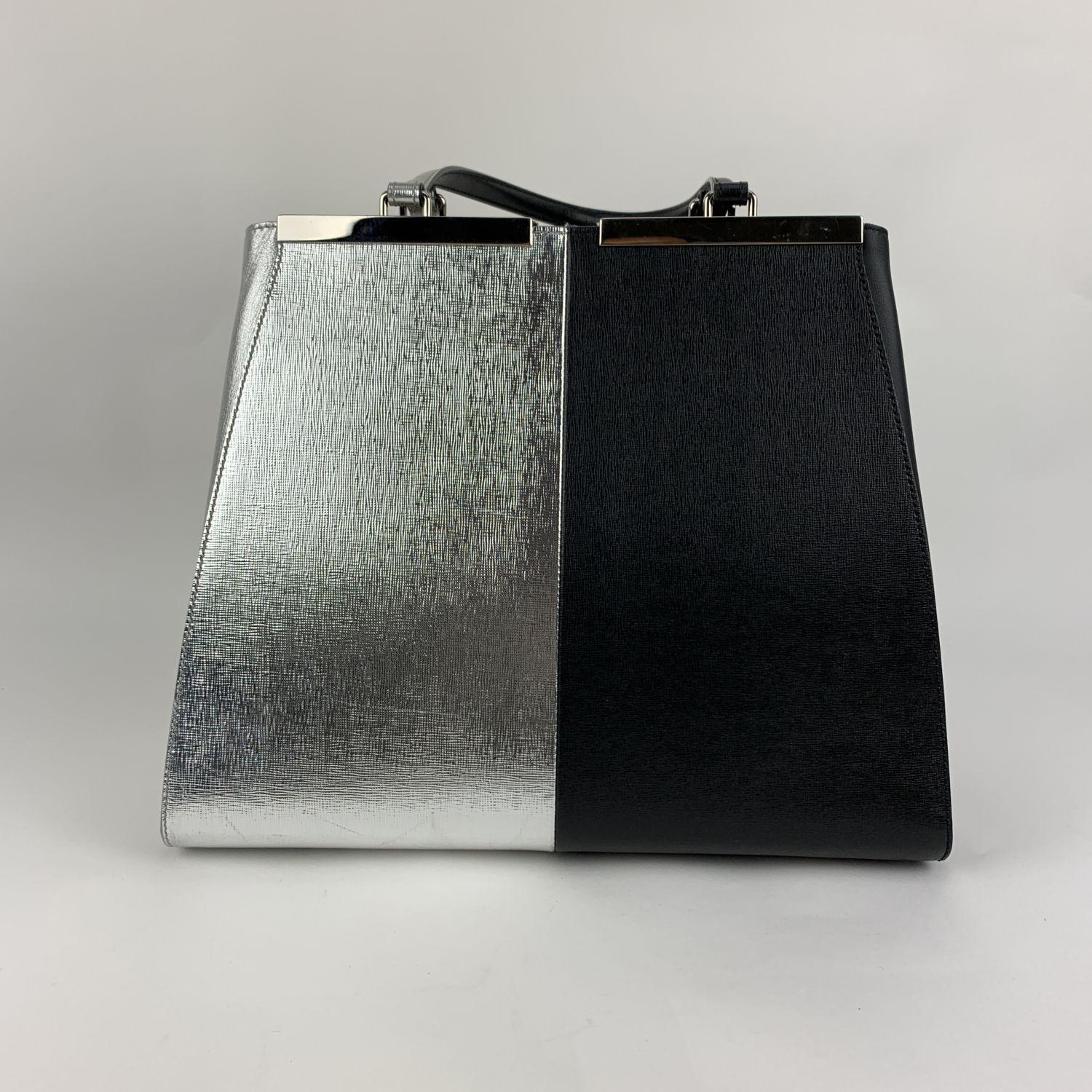 Fendi Bicolor Black and Silver Leather 3Jours Tote Shopping Bag 1
