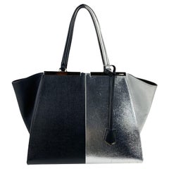Fendi Bicolor Black and Silver Leather 3Jours Tote Shopping Bag