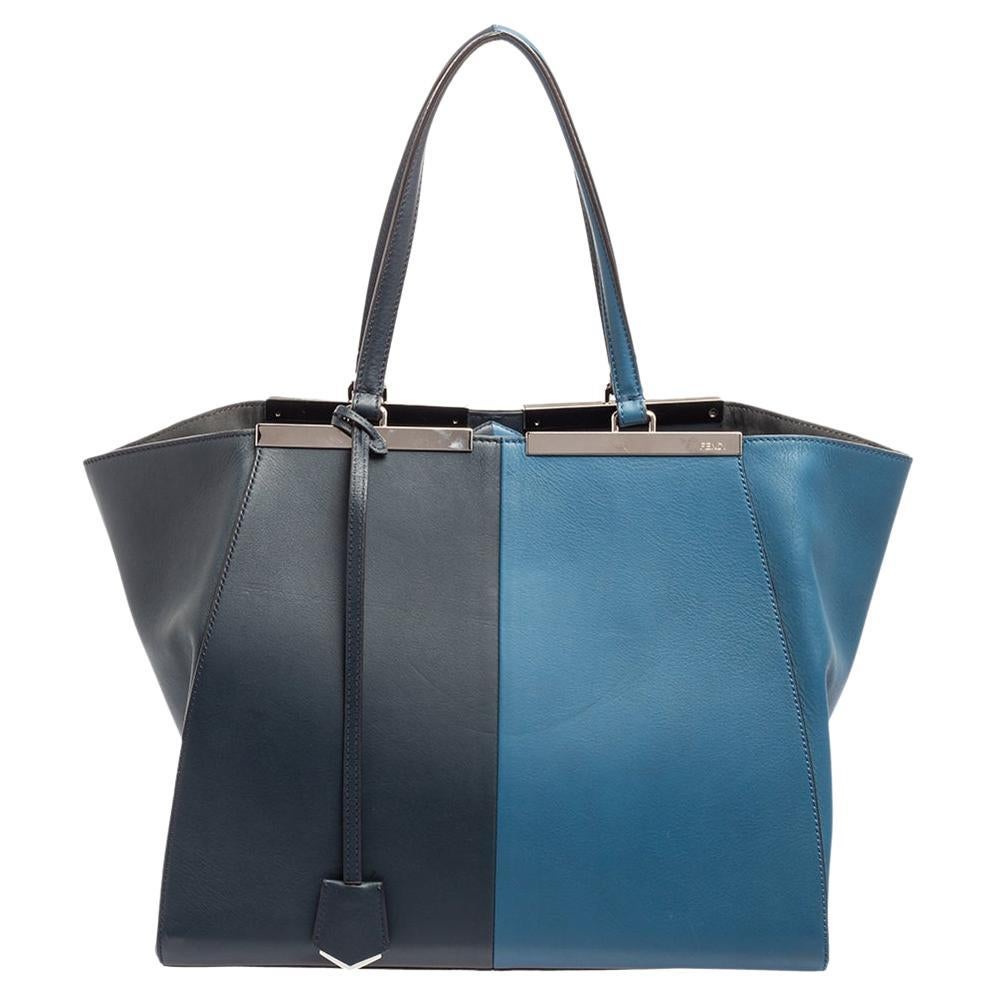 Fendi Turquoise Grained Leather Small Mia Tote For Sale at 1stDibs