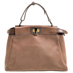 Fendi Biege Leather Mini Peekaboo Top Handle Bag