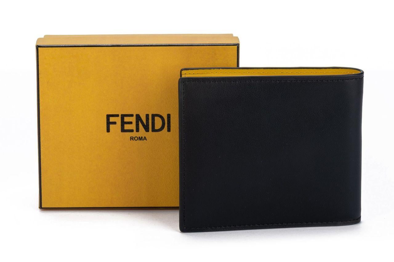 Fendi Bifold Wallet Black/Yellow NIB In New Condition For Sale In West Hollywood, CA