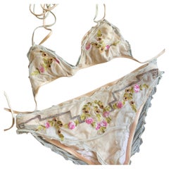Fendi Bikini Bordado en Tul Transparente - 2000s Nunca Usado