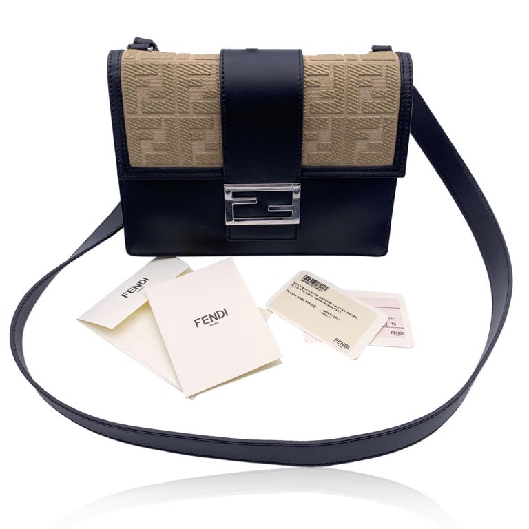 Fendi Black and Beige Monogram Flat Baguette Shoulder Bag For Sale at  1stDibs