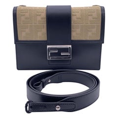Fendi Black and Beige Monogram Flat Baguette Shoulder Bag