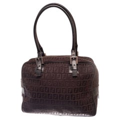 Fendi Black and Brown Zucchino Canvas Medium Satchel Bag