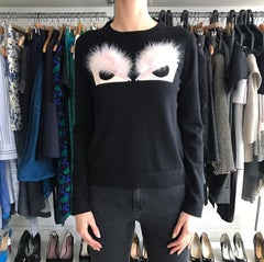 Fendi Black and Pink Knit Monster Bag Bug Fur Eyes Sweater - 4