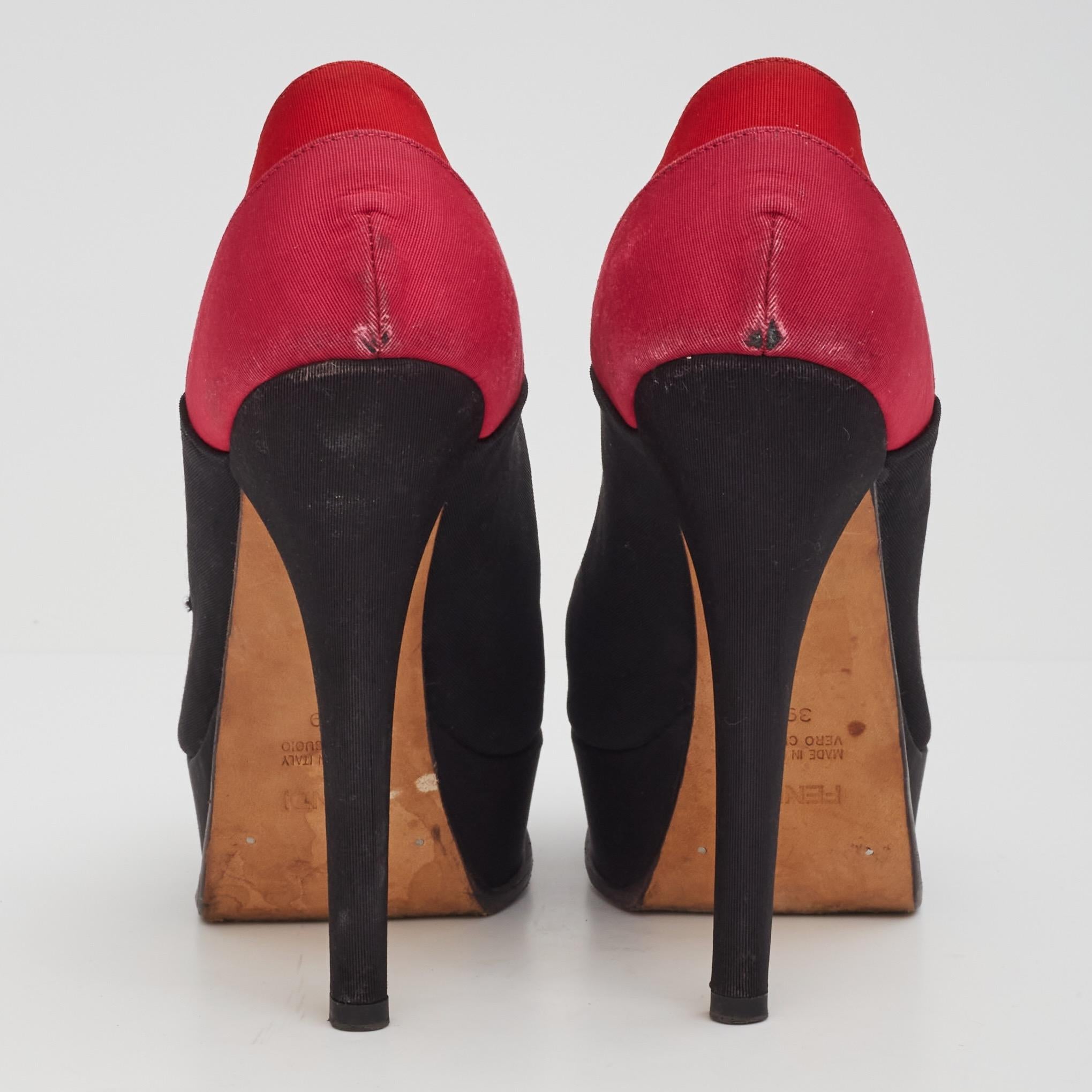 Women's Fendi Black And Red Peep Toe Platform Heels (US 8  EU 39) For Sale