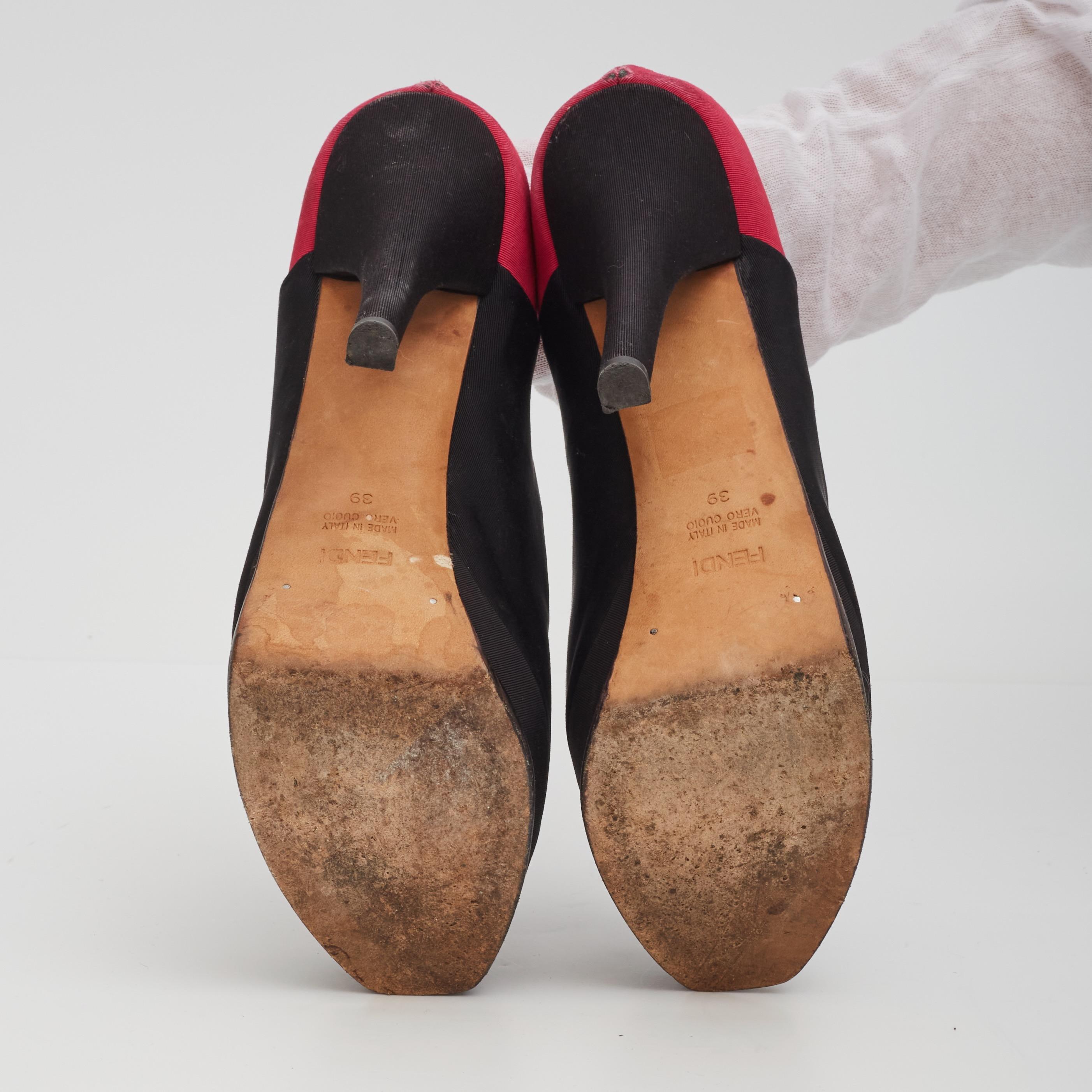 Fendi Black And Red Peep Toe Platform Heels (US 8  EU 39) For Sale 1
