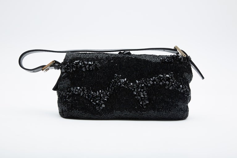 Fendi Black Beaded Embellished Baguette Bag For Sale at 1stDibs