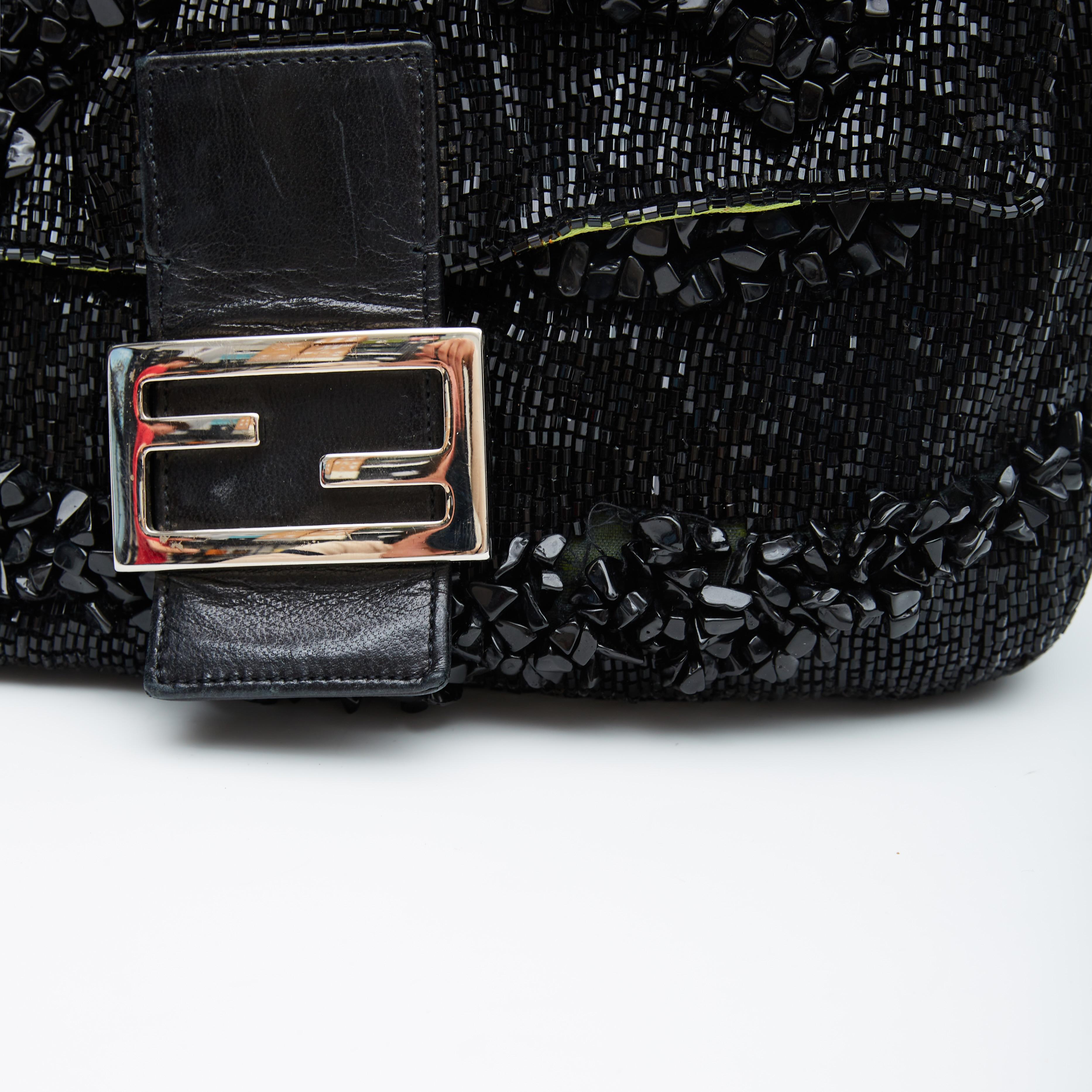 Fendi Black Beaded Embellished Baguette Bag In Excellent Condition In Montreal, Quebec
