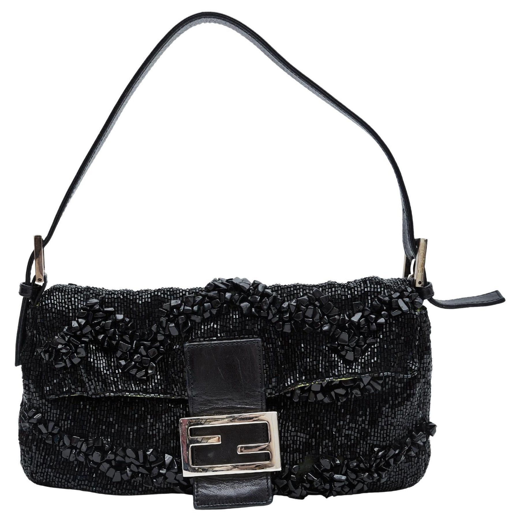 Fendi Bolso Baguette Adornado con Cuentas Negro