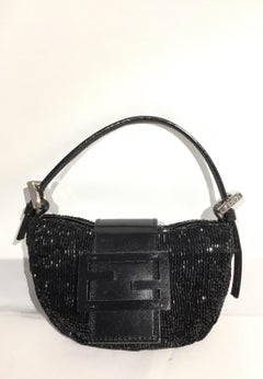Fendi Black Beaded Mini Baguette Purse