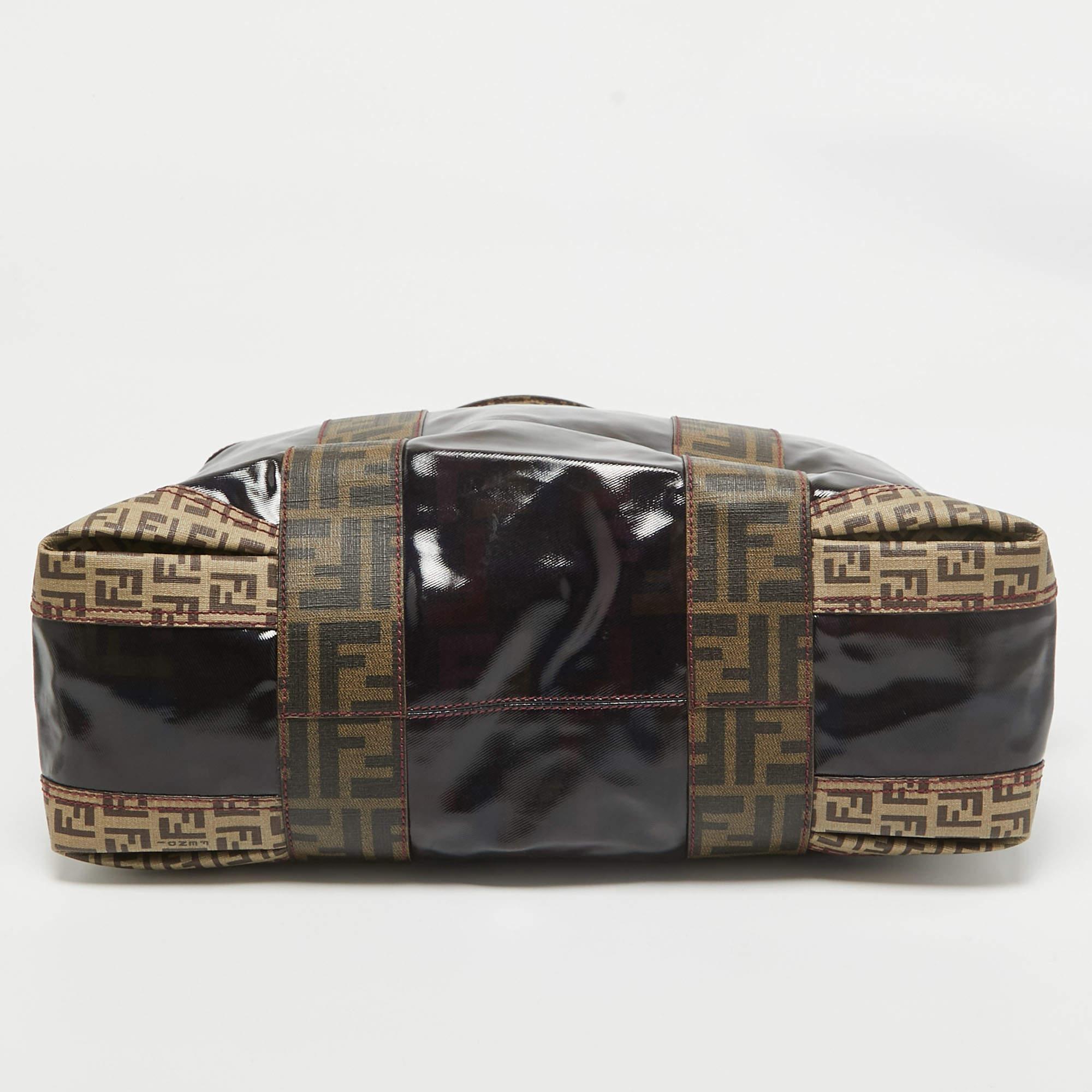 Fendi Black/Beige Coated Fabric Large Mixed Media Satchel 3