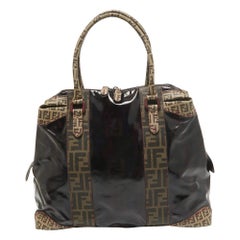 Fendi Black/Beige Coated Fabric Large Mixed Media Satchel