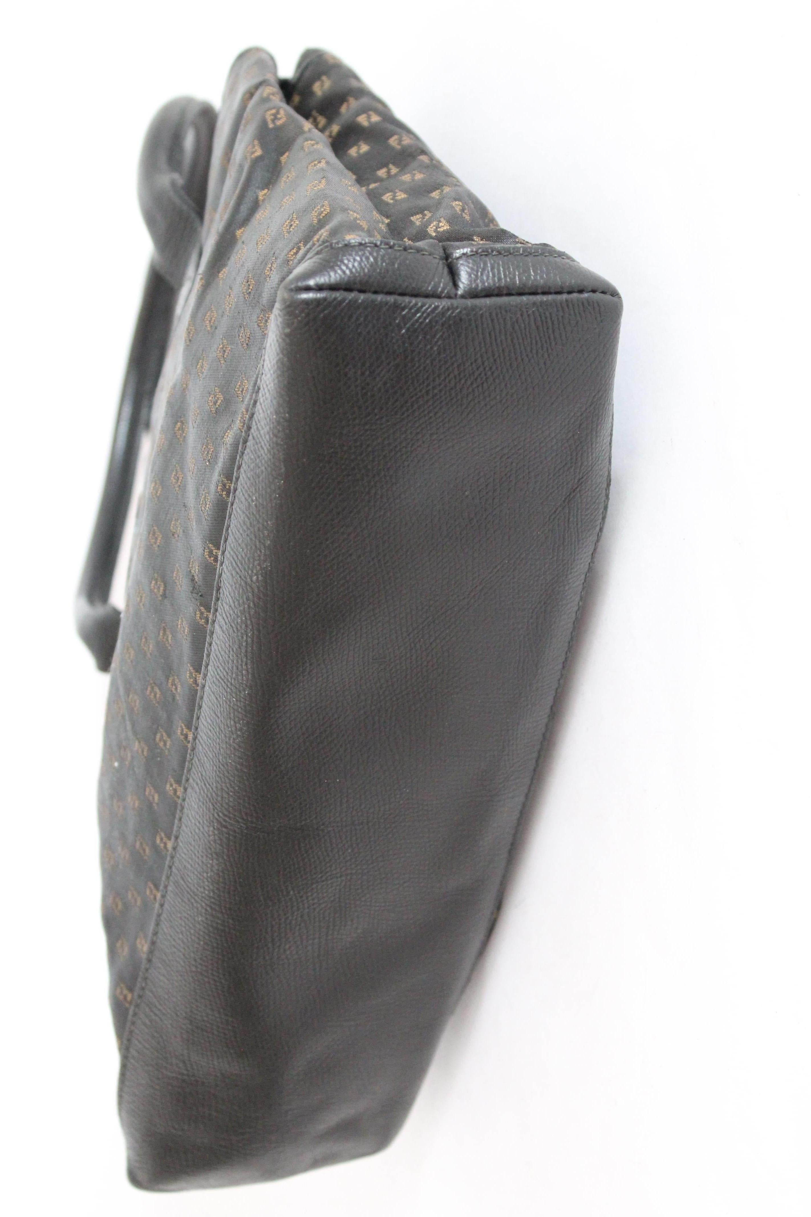 Fendi Black Beige Leather Canvas Monogram Handbag 1980s 3