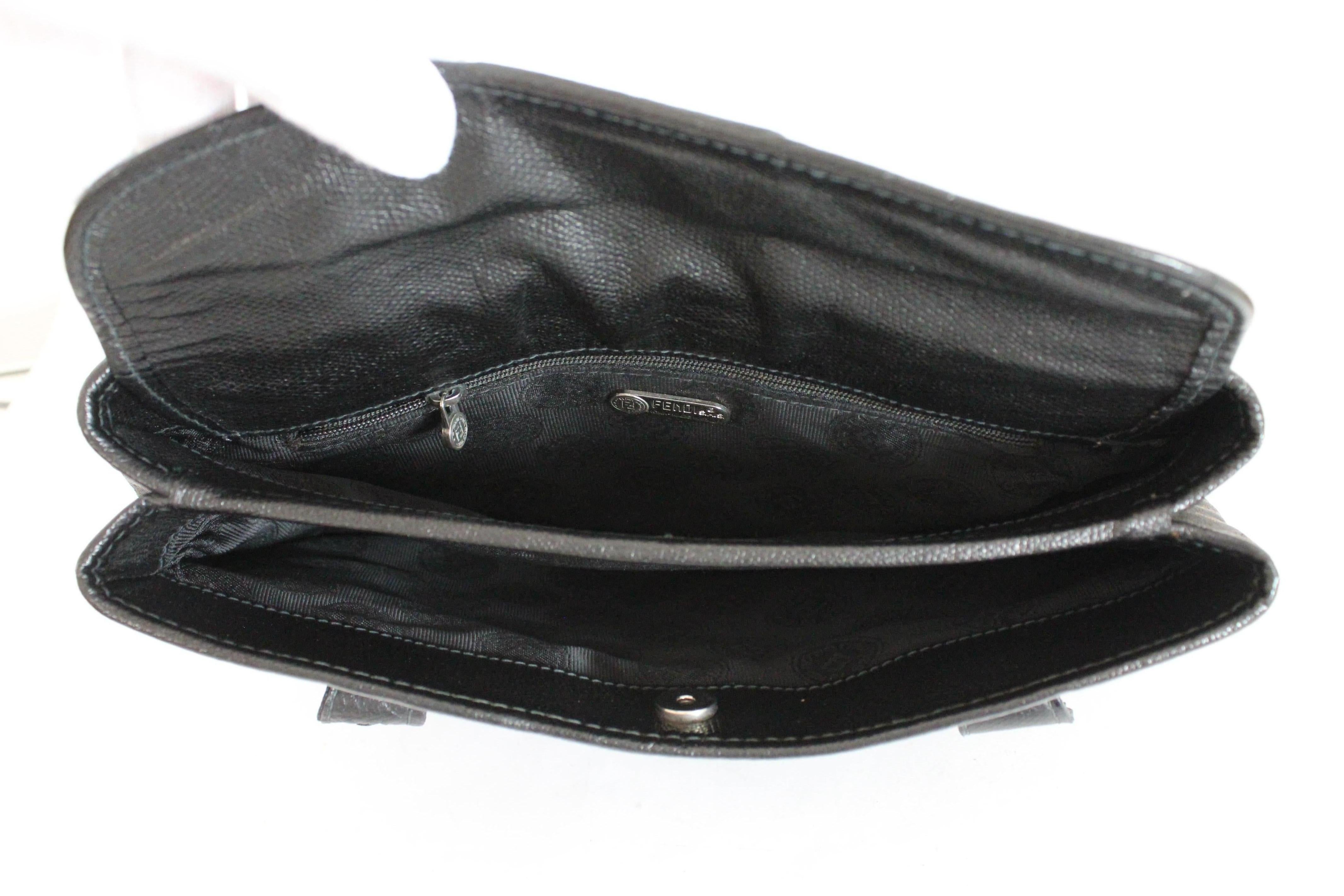 Fendi Black Beige Leather Canvas Monogram Handbag 1980s 5