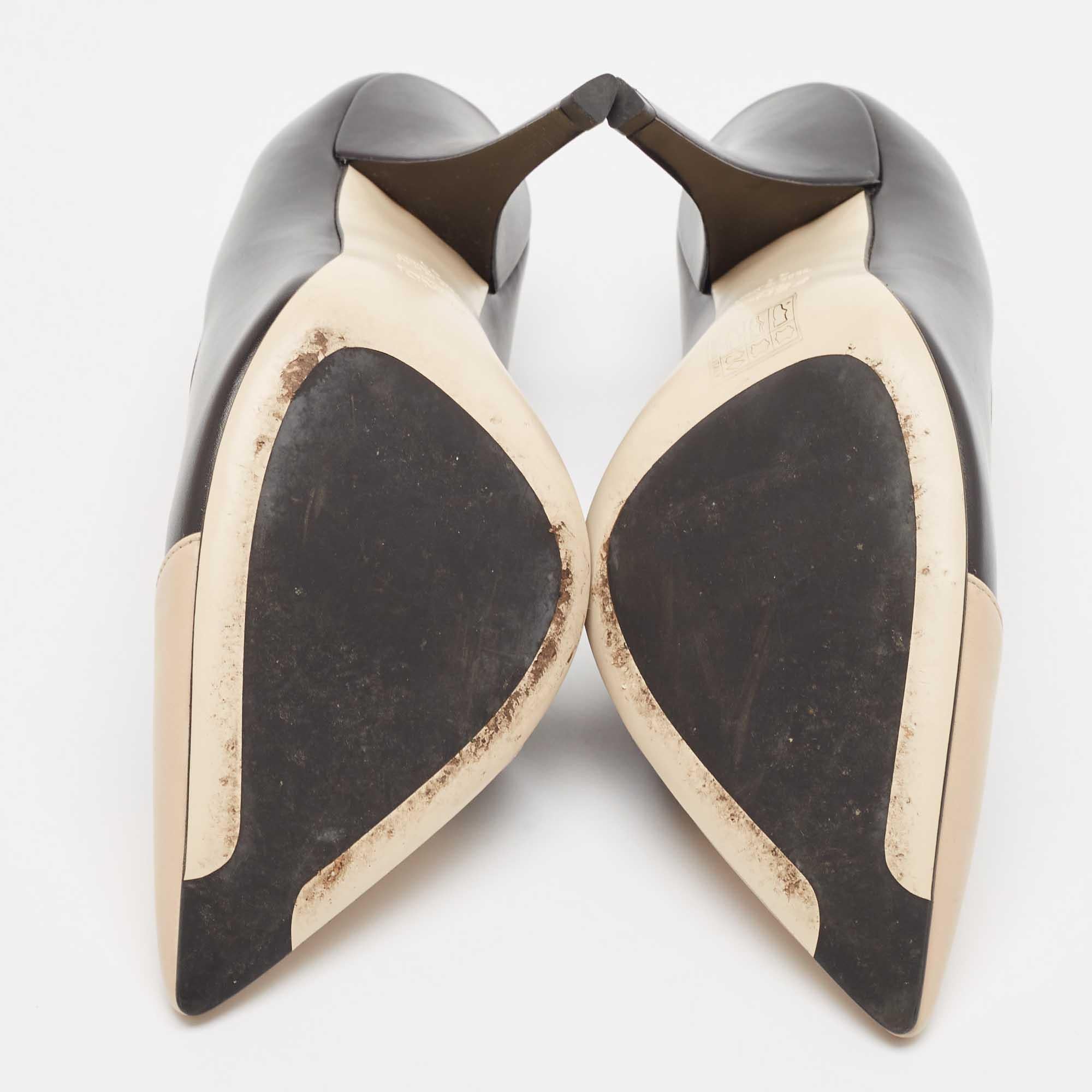 Fendi Black/Beige Leather Pointed Toe Pumps Size 41 2