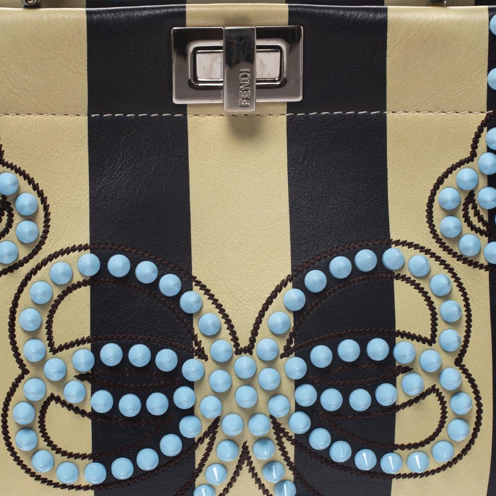 Fendi Black/Beige Leather Studded Ribbons Peekaboo Top Handle Bag 6