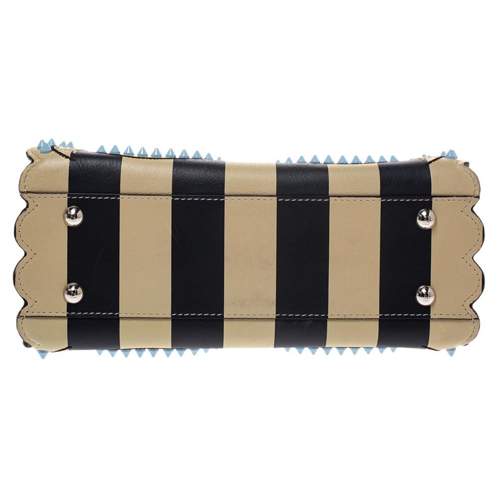 Women's Fendi Black/Beige Leather Studded Ribbons Peekaboo Top Handle Bag