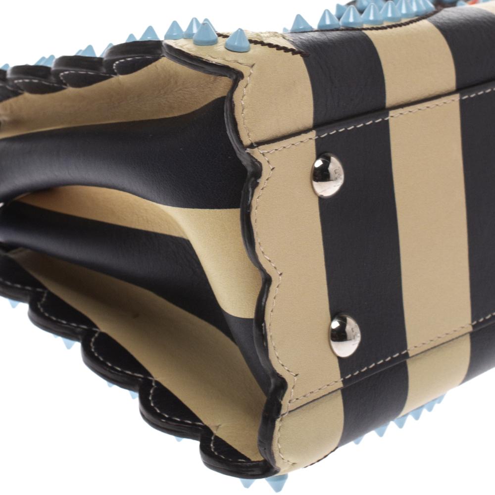 Fendi Black/Beige Leather Studded Ribbons Peekaboo Top Handle Bag 1