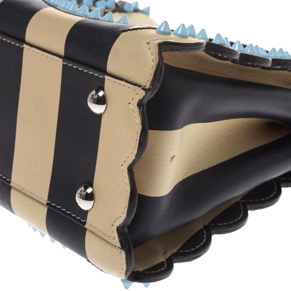 Fendi Black/Beige Leather Studded Ribbons Peekaboo Top Handle Bag 2