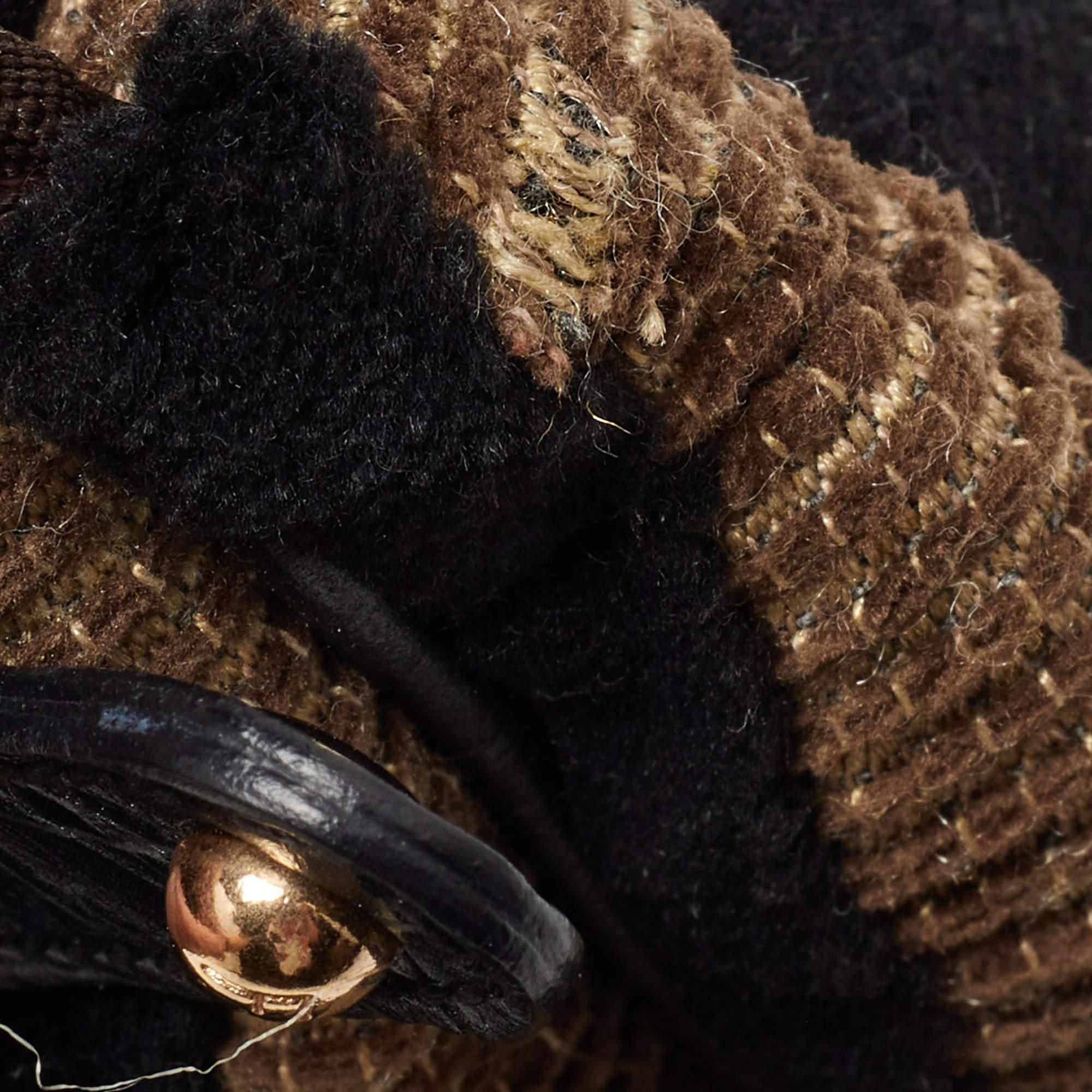 Fendi Black/Beige Pequin Striped Velvet and Croc Embossed Leather Magic Top Hand en vente 14
