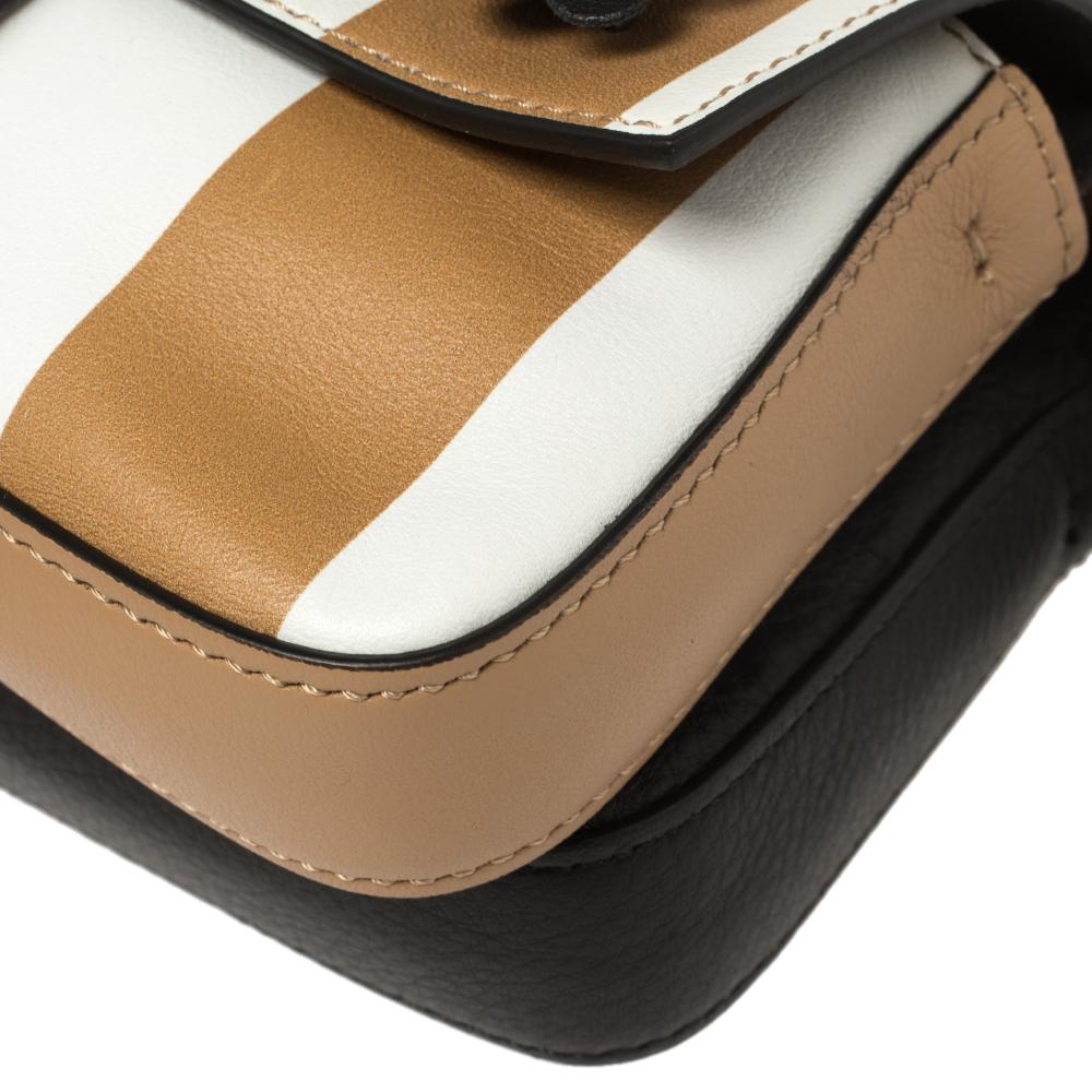 Fendi Black/Beige Striped Leather Double Micro Baguette Bag 4