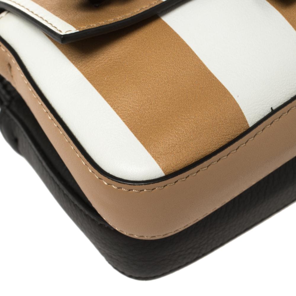 Fendi Black/Beige Striped Leather Double Micro Baguette Bag 5