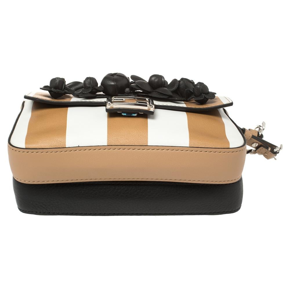 Fendi Black/Beige Striped Leather Double Micro Baguette Bag In Excellent Condition In Dubai, Al Qouz 2