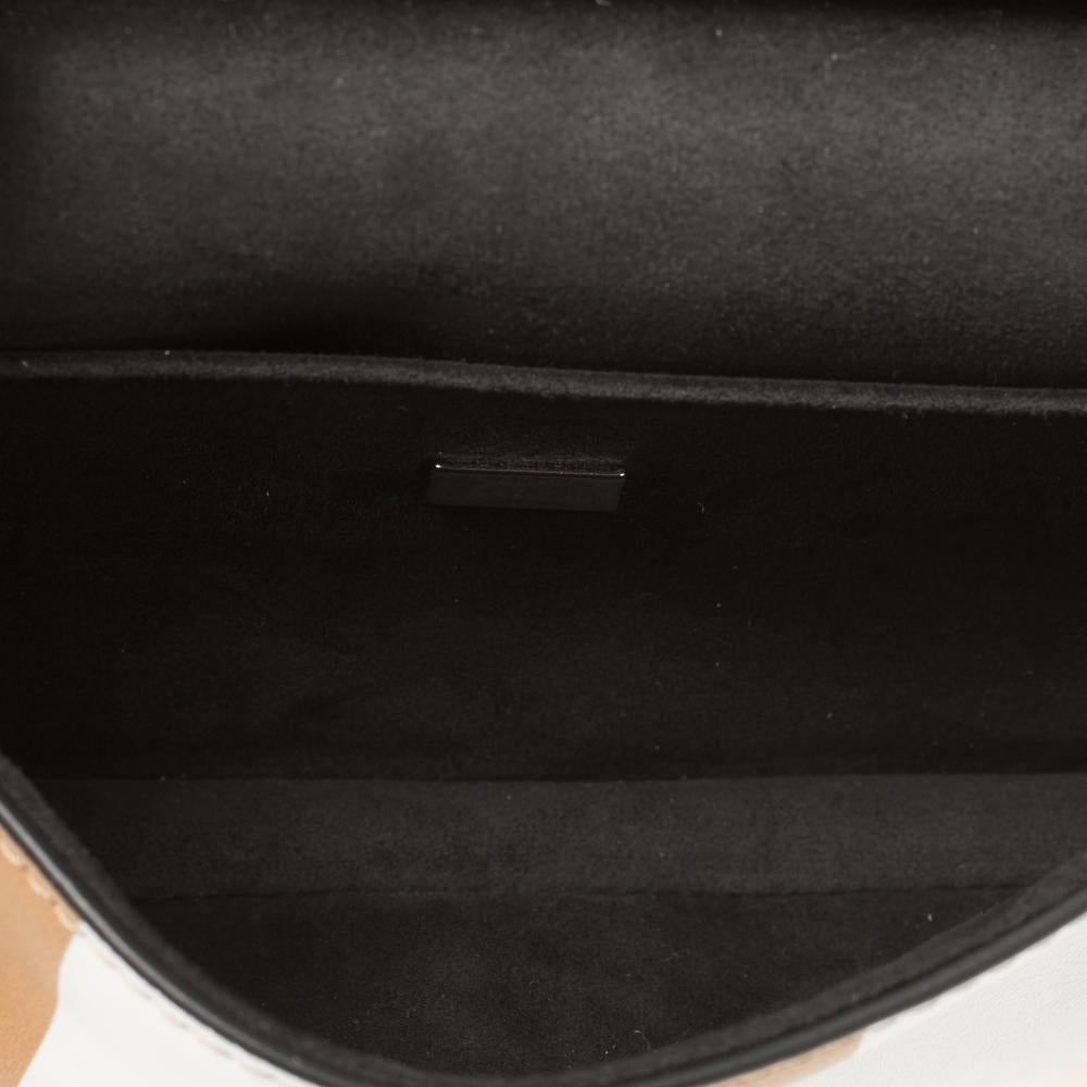 Women's Fendi Black/Beige Striped Leather Double Micro Baguette Bag