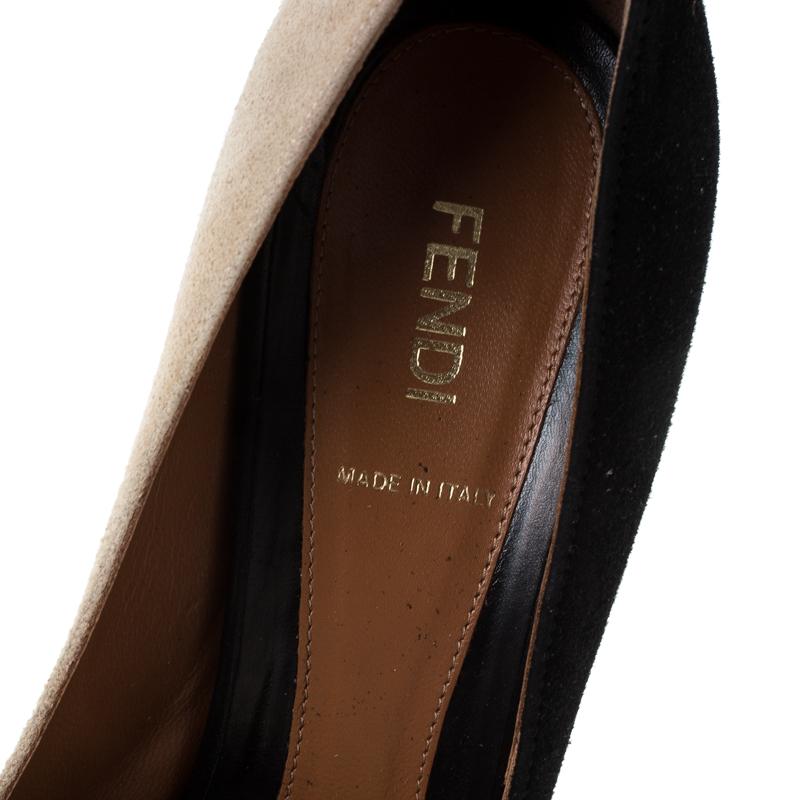 Fendi Black/Beige Suede Peep Toe Pumps Size 39 3