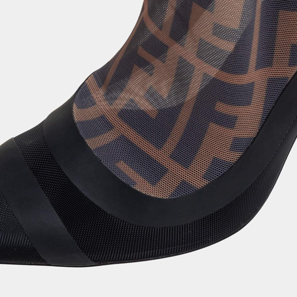 Fendi Black/Beige Zucca Mesh And Fabric Colibri Knee Length Boots Size 39 2