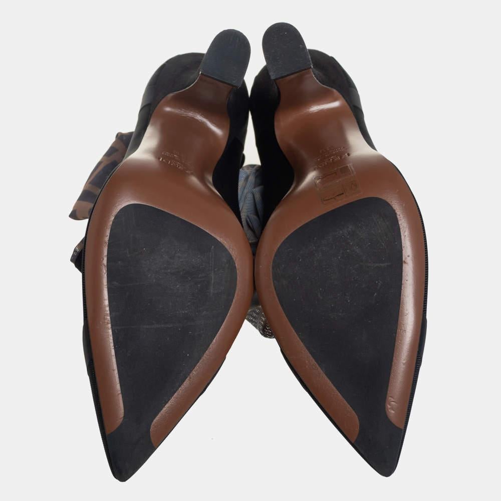 Fendi Black/Beige Zucca Mesh And Fabric Colibri Knee Length Boots Size 39 3