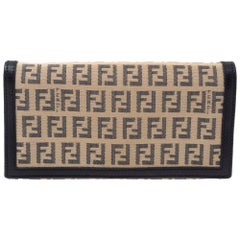Fendi Black/Beige Zucchino Canvas and Leather Flap Continental Wallet