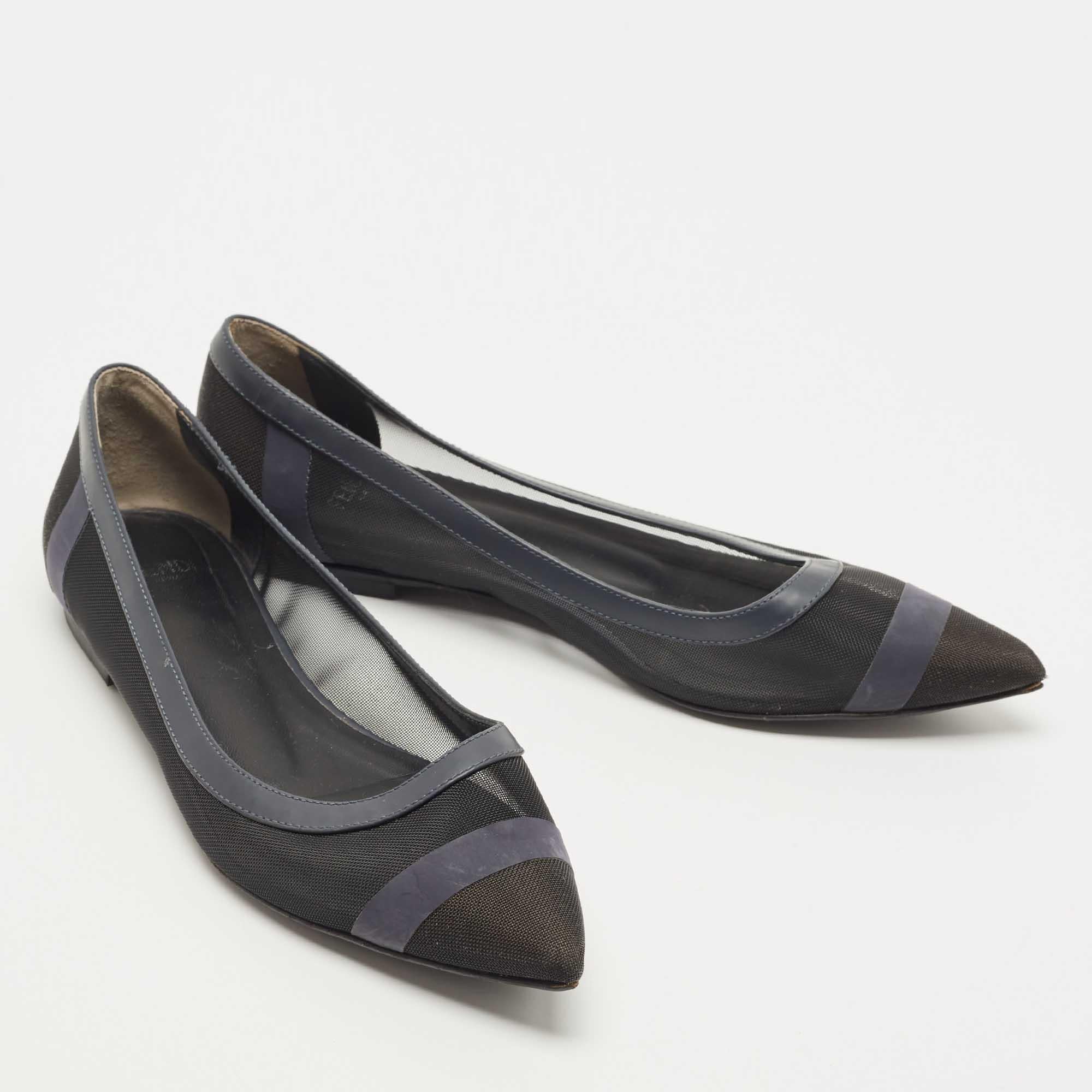 Women's Fendi Black/Blue Mesh and Leather Colibri Ballet Flats Size 36.5