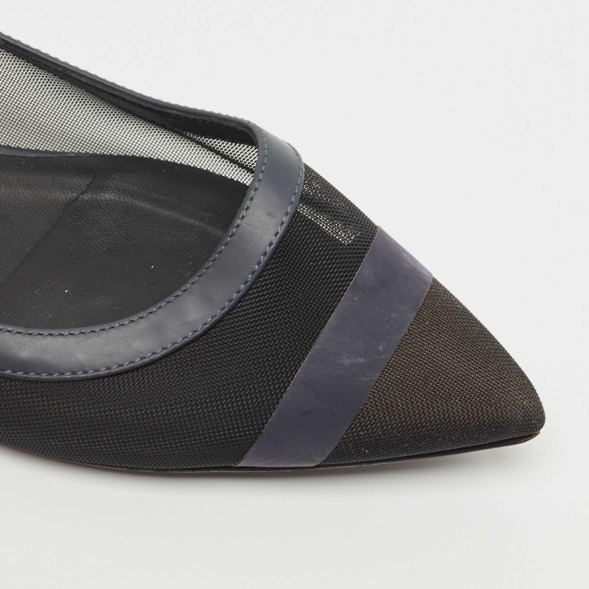 Fendi Black/Blue Mesh and Leather Colibri Ballet Flats Size 36.5 4