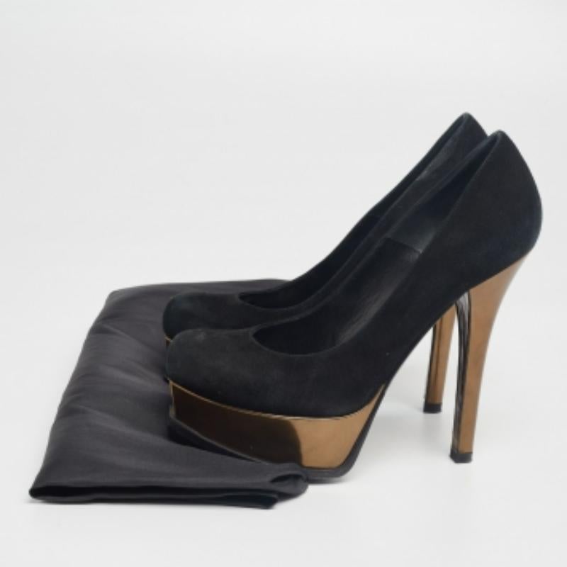 Fendi - Escarpins à plateforme Fendista en daim et cuir noir/bronze - Taille 37 Bon état - En vente à Dubai, Al Qouz 2