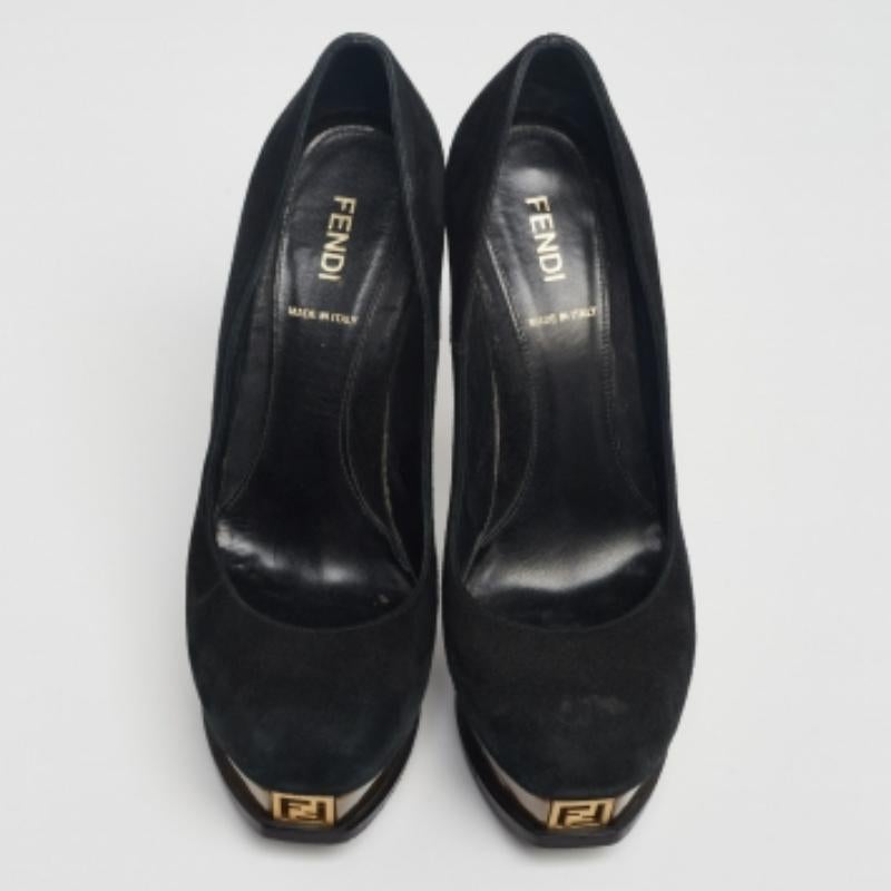 Fendi - Escarpins à plateforme Fendista en daim et cuir noir/bronze - Taille 37 en vente 1
