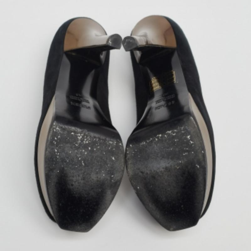 Fendi - Escarpins à plateforme Fendista en daim et cuir noir/bronze - Taille 37 en vente 3