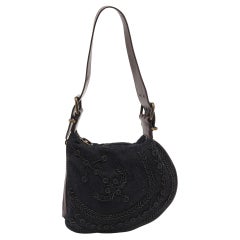 Fendi Black/Brown Canvas and Leather Beaded Oyster Hobo