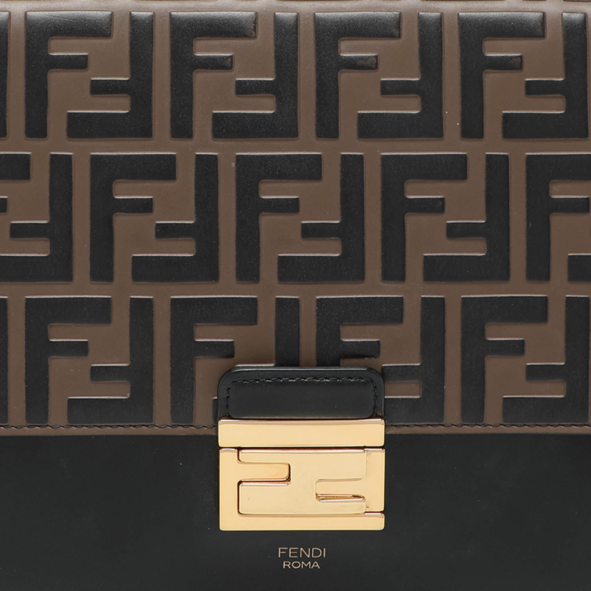Fendi Black/Brown FF Embossed Leather Kan U Top Handle Bag 1