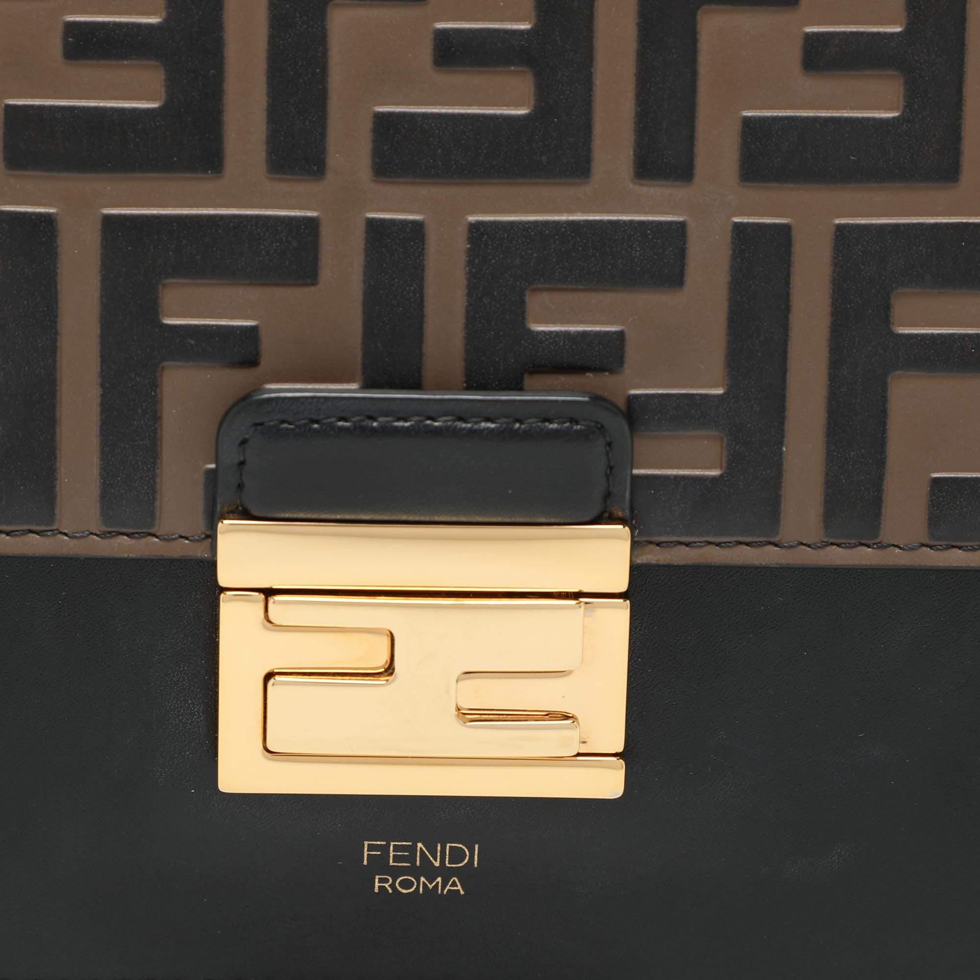 Fendi Black/Brown FF Embossed Leather Kan U Top Handle Bag 3