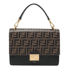 Fendi Black/Brown FF Embossed Leather Kan U Top Handle Bag