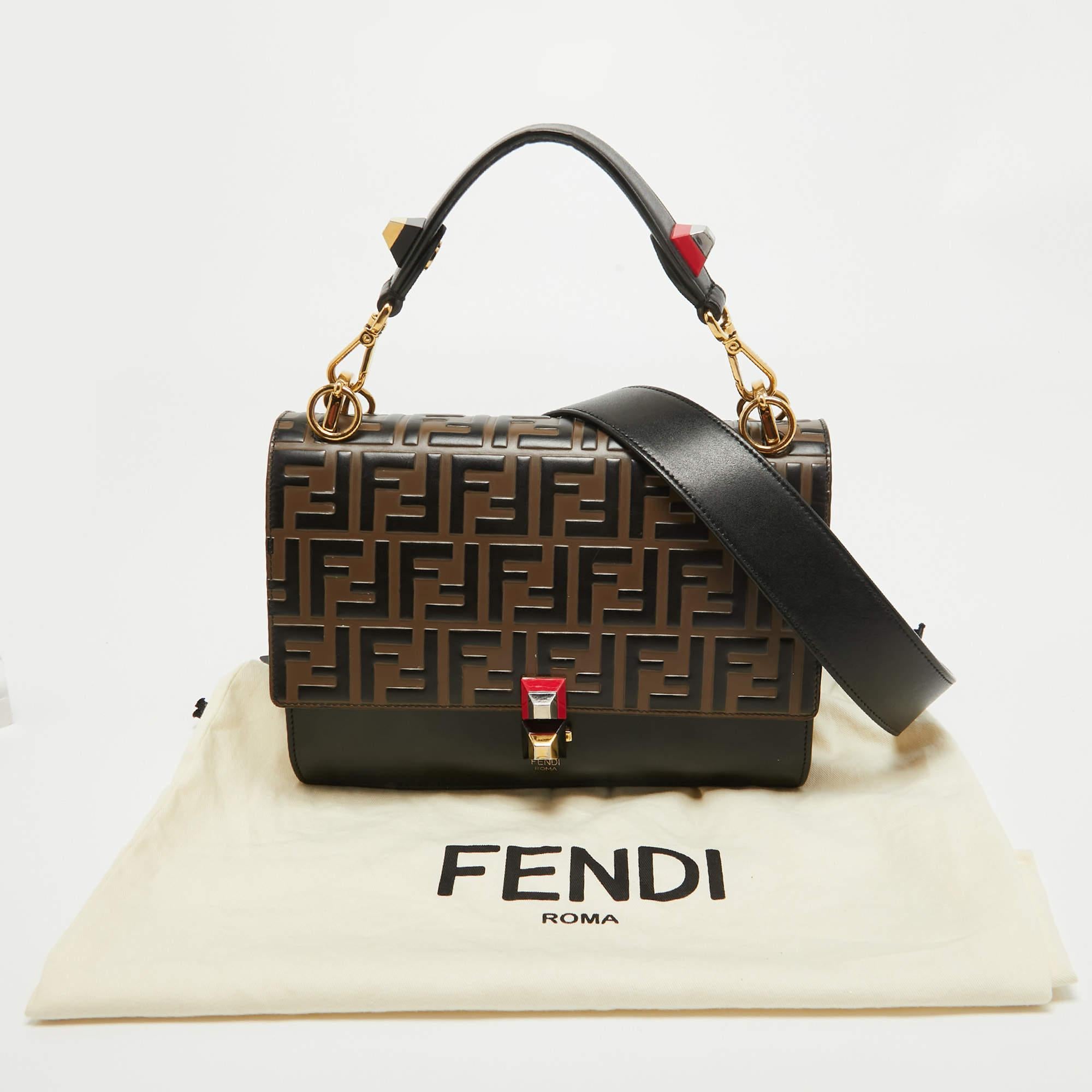 Fendi Black/Brown FF Leather Medium Kan I Shoulder Bag 15