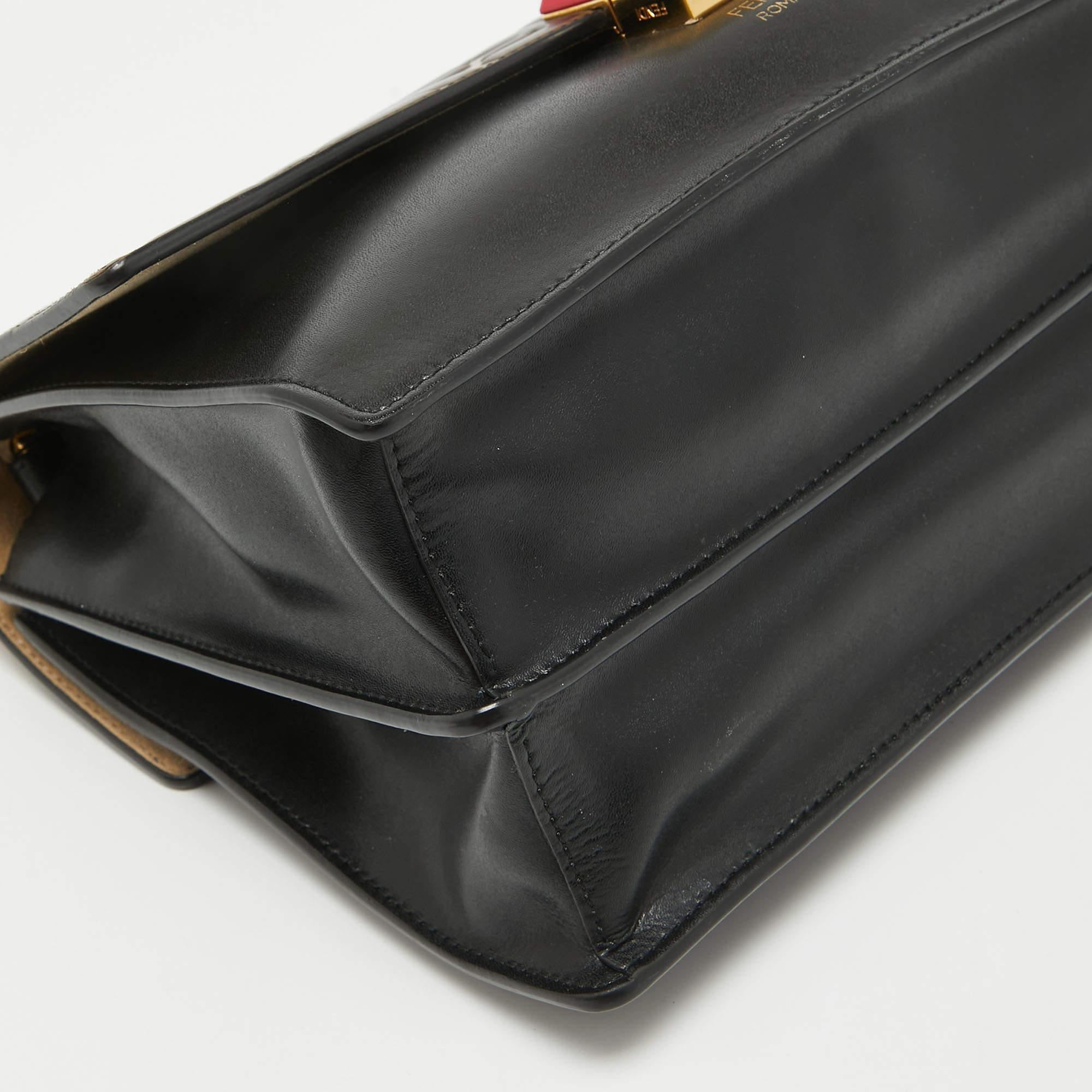 Fendi Black/Brown FF Leather Medium Kan I Shoulder Bag 2