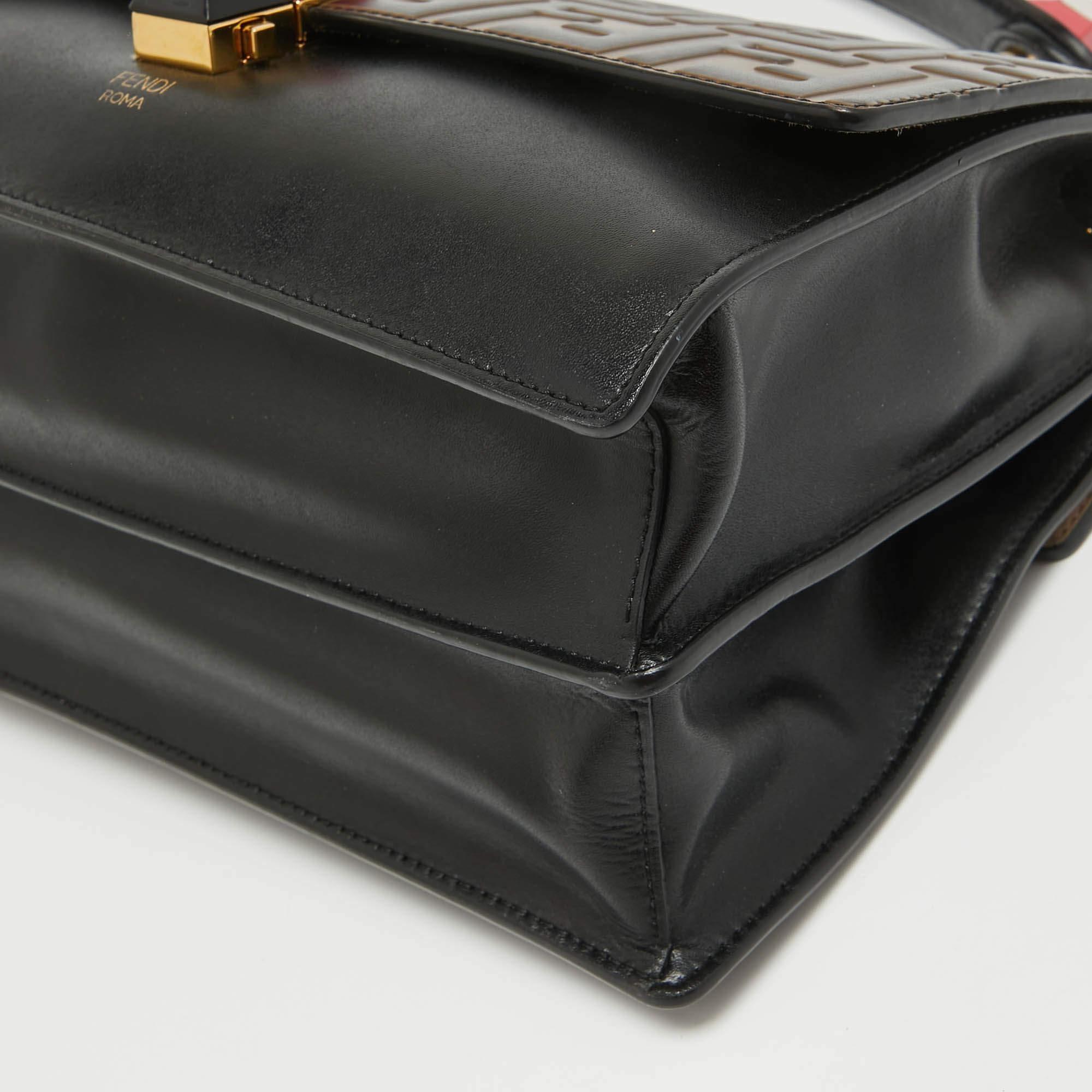 Fendi Black/Brown FF Leather Medium Kan I Shoulder Bag 3